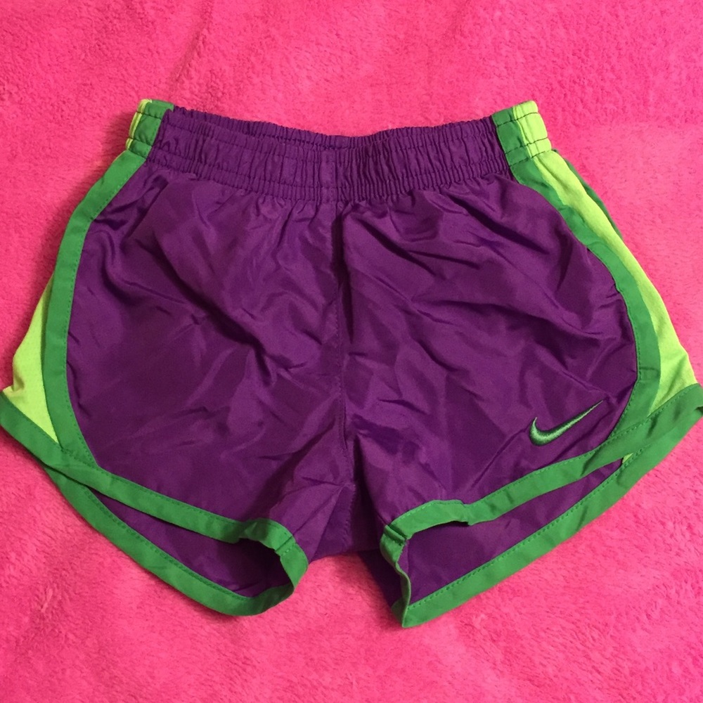 Girls purple and green Nike dri-fit shorts
